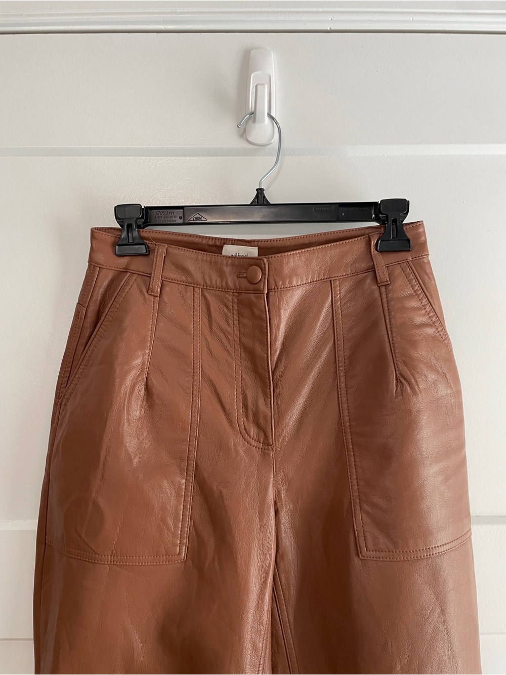 Wilfred Aritzia Cognac Vegan Leather High Rise Utility Straight Leg Pants 4 - Picture 5 of 11